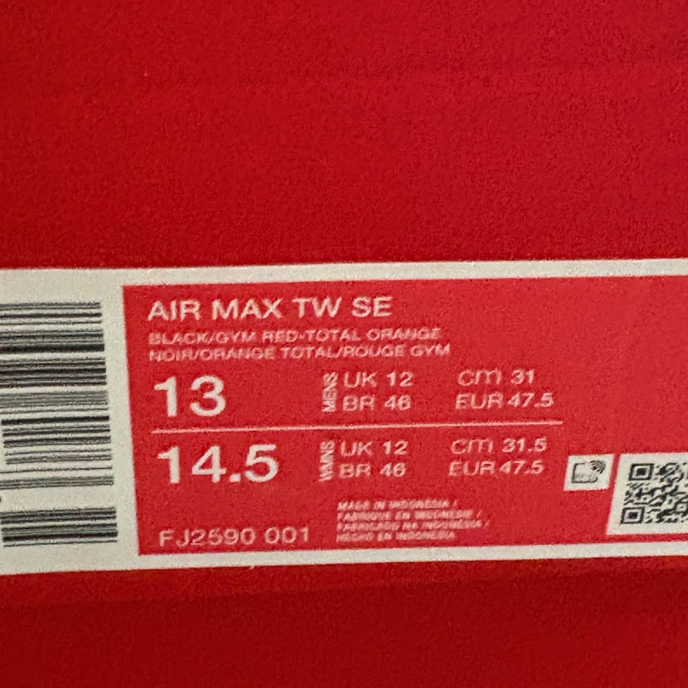 New Nike Air Max TW SE Total Orange Red Black Mens Sneakers Retro Athletic Shoes - Picture 13 of 16
